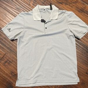 Adidas Gray striped Polo Shirt Classic Design Sz M